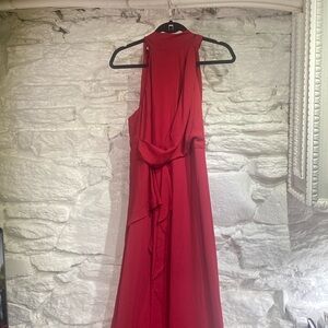 Halston Heritage Red Sleeveless Halter Maxi Dress